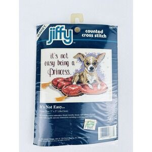 Jiffy Counted Cross Stitch Kit CHIHUAHUA Princess Diva Puppy Dog 7"x5" VINTAGE